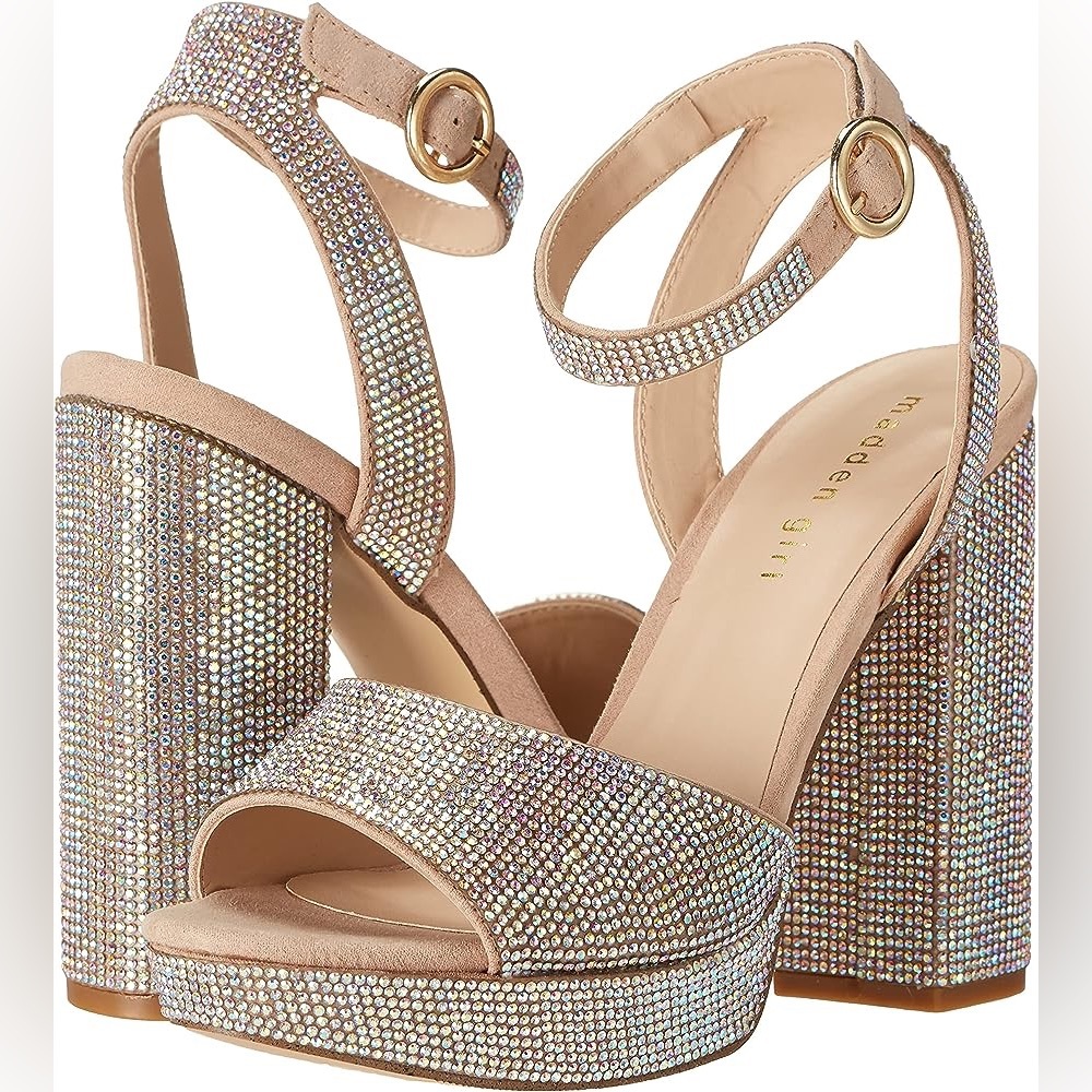 Madden Girl Women's Summit-R Rhinestone Platform Dress Sandal Heels
